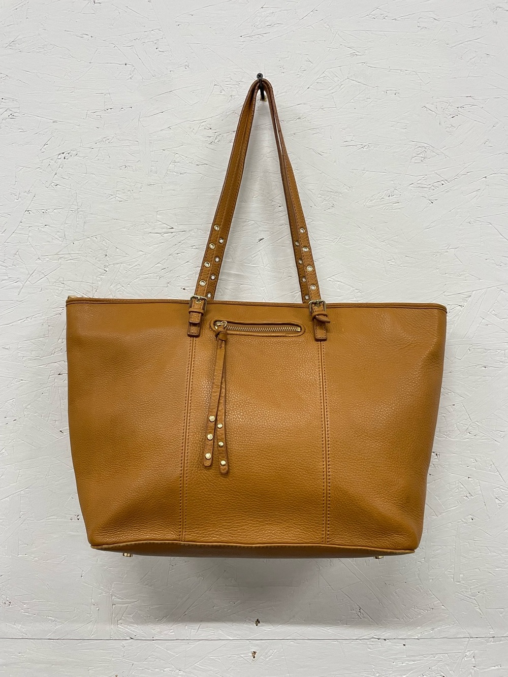 Danier Genuine Leather Pebbled Tote Bag, 18”X12”X7”, Saddle Brown
